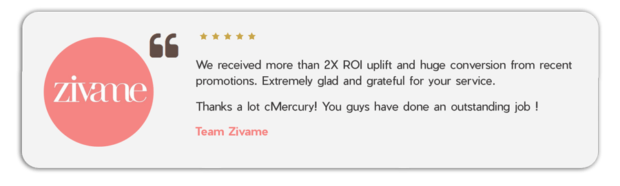 Best email marketing-2X ROI-Zivame- testimonial - cmercury